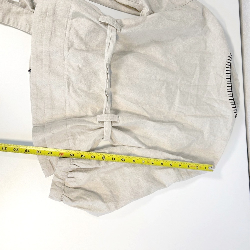 ZARA Med Kimono Jacket Cream Balloon Sleeve Belted Button lagenlook cotton linen - Picture 8 of 10